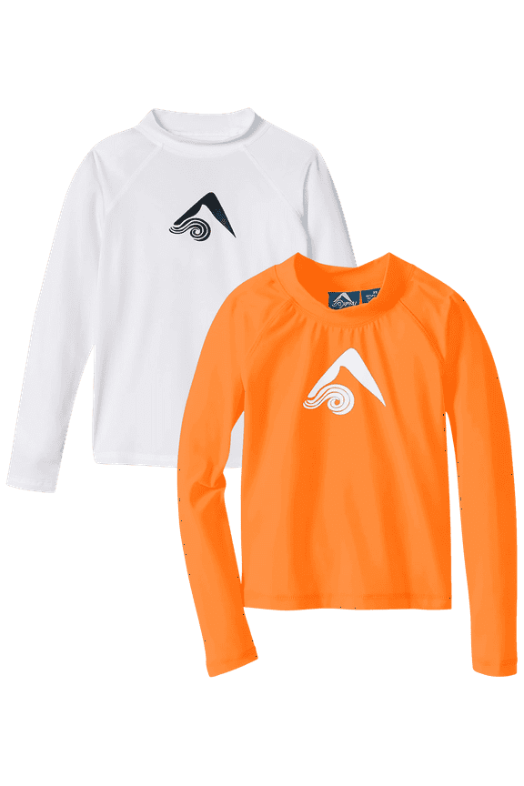 Boys Swim Shirt - 2 Pack UPF 50+ Quick Dry Boys Rash Guard Long Sleeve (Sizes: 6-16)