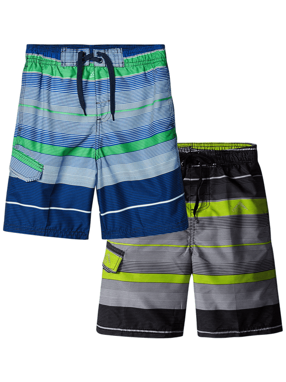 Boys Swim Trunks - UPF 50+ Quick Dry Swim Shorts for Boys with Inner Mesh Lining 2 Pack