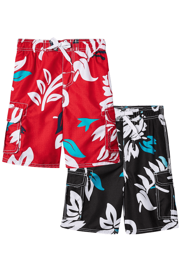 Boys' Swim Trunks - 2 Pack Quick Dry Printed Board Shorts Bathing Suit (8-16)