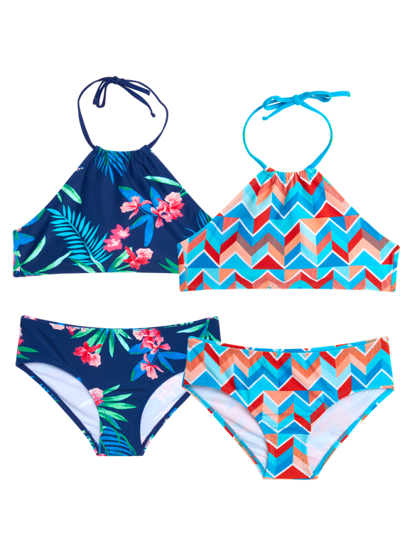 Kanu Surf Girls' Bathing Suit - 4 Piece UPF 50+ Quick Dry Bikini Swimsuit (5-14)