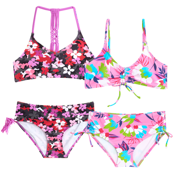 Kanu Surf Girls' Bathing Suit - 4 Piece UPF 50+ Quick Dry Bikini Swimsuit (5-16)
