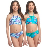 Kanu Surf Girls Swimsuits - 4 Piece UPF 50+ Quick Dry Girls Tankini and Bikini Bathing Suits (6-16)
