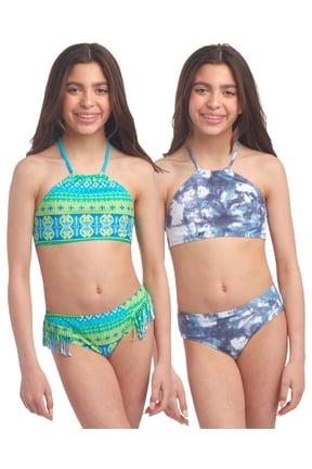 Girls Swimsuits UPF 50+ Quick Dry Girls Tankini Top and Bikini Bathing Suits 4 Piece Set
