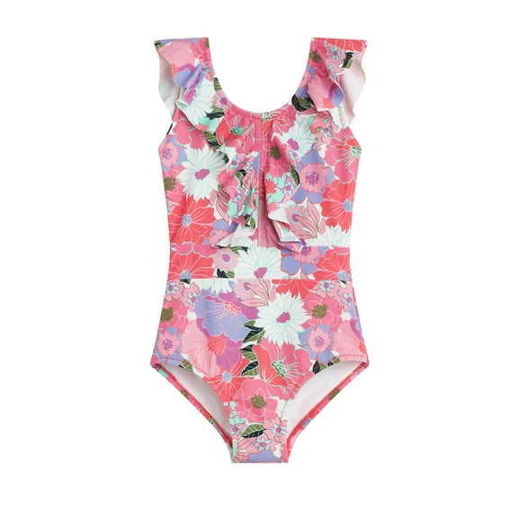 Kanu Surf Girls Beach Sport Ruffle One Piece Swimsuit, Gianna Pink, 14
