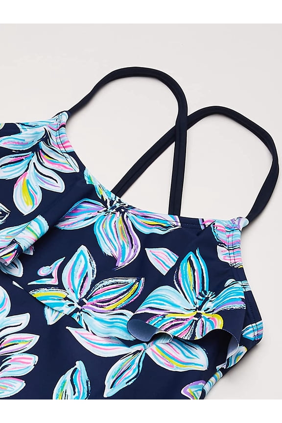 Girls' Charlotte Flounce Tankini Beach Sport 2-Piece Swimsuit 10 Charlotte Navy Floral