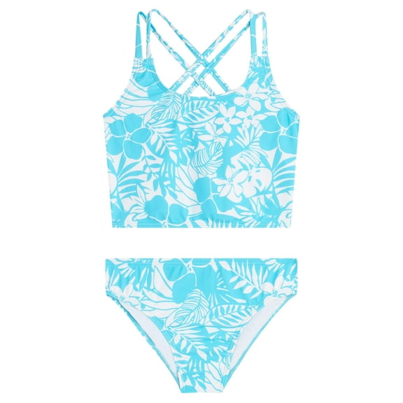 Kanu Surf Girls' Waverly UPF 50+ Beach Sport Criss-Cross Tankini, Fiona Aqua 16