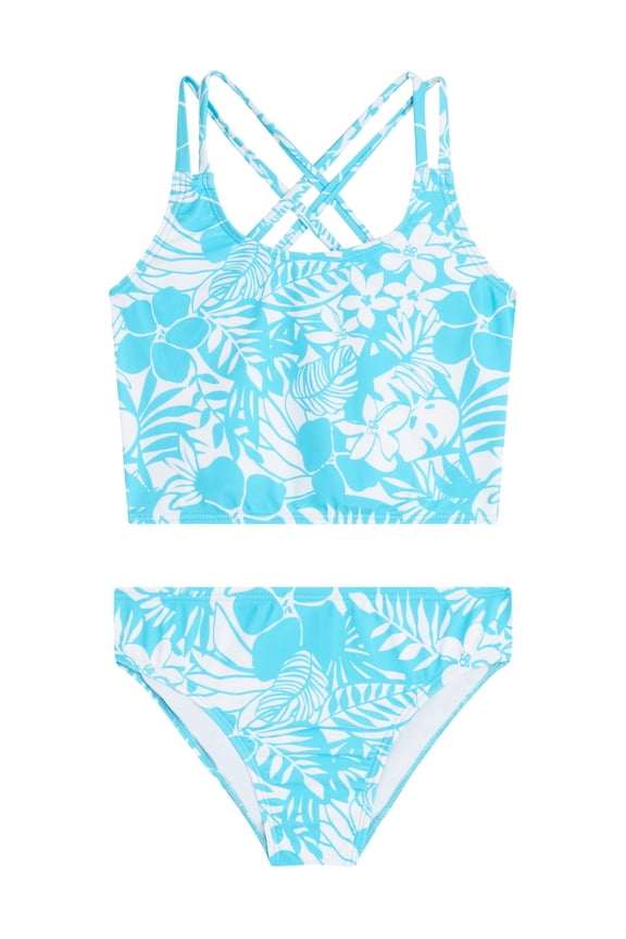 Kanu Surf Girls' Waverly UPF 50+ Beach Sport Criss-Cross Tankini, Fiona Aqua 16