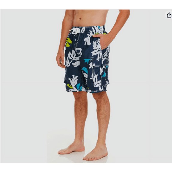 Kanu Surf Men's Barracuda Oahu Navy Floral Print Swim Trunks, Large