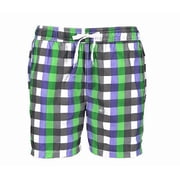 Kanu Surf Mens Byron Green/Purple Plaid Swim Trunks, Sz. Small