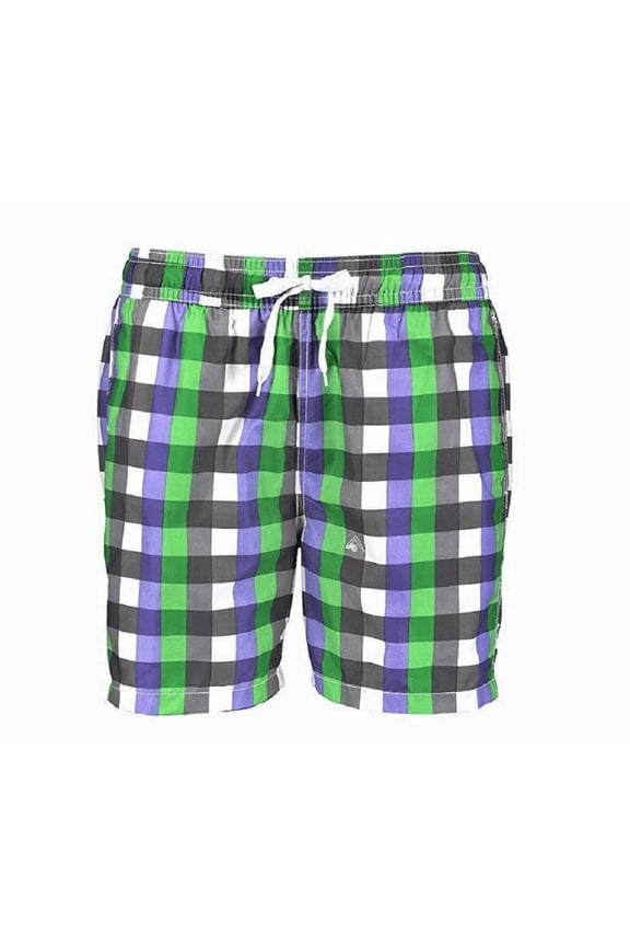 Kanu Surf Men's Byron Green/Purple Plaid Swim Trunks, Sz. Small