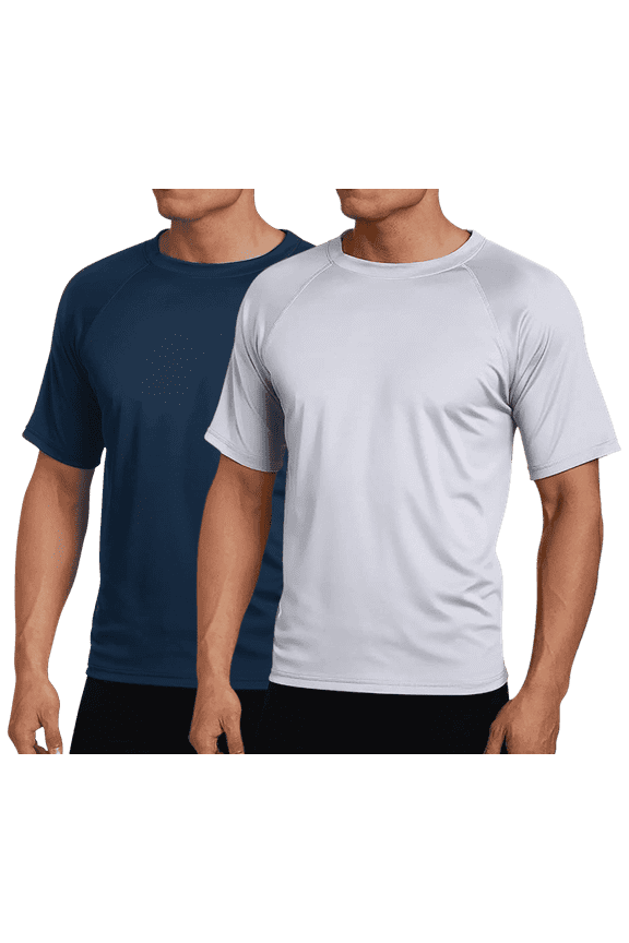 Mens Rash Guard - 2 Pack UPF 50+ Quick Dry Short Sleeve Swim Shirts for Men (S-XXL)