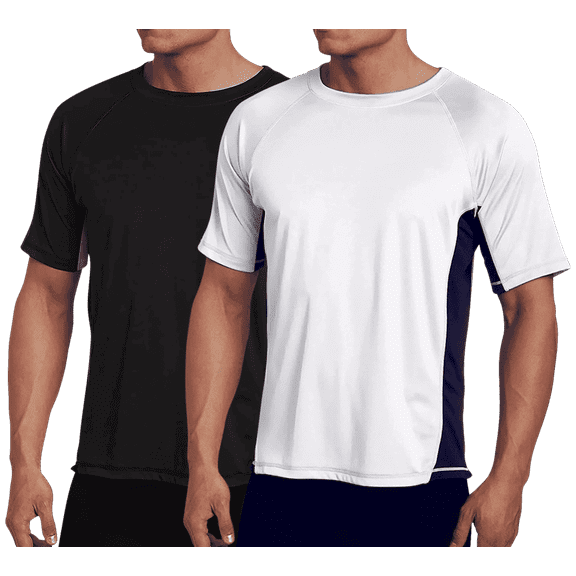 Kanu Surf Mens Rash Guard - 2 Pack UPF 50  Quick Dry Short Sleeve Swim Shirts for Men (S-XXL)