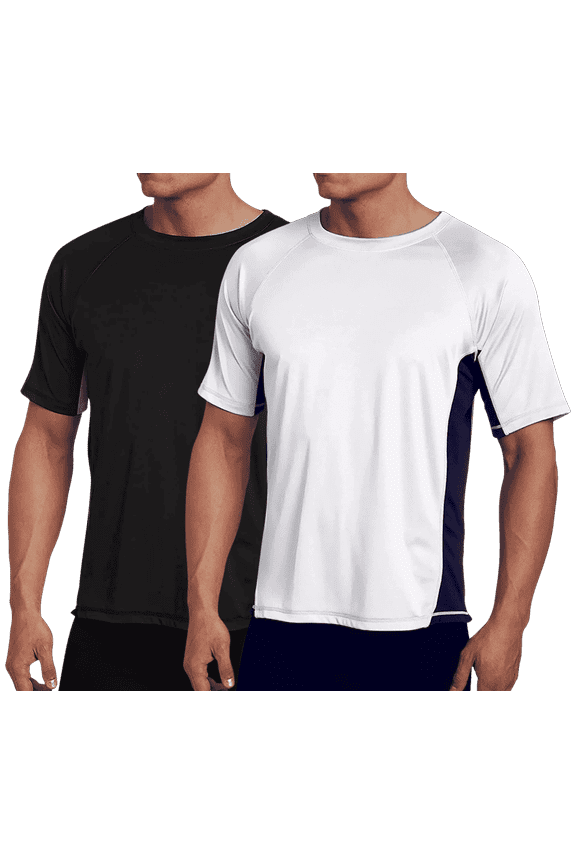 Mens Rash Guard - 2 Pack UPF 50+ Quick Dry Short Sleeve Swim Shirts for Men (S-XXL)