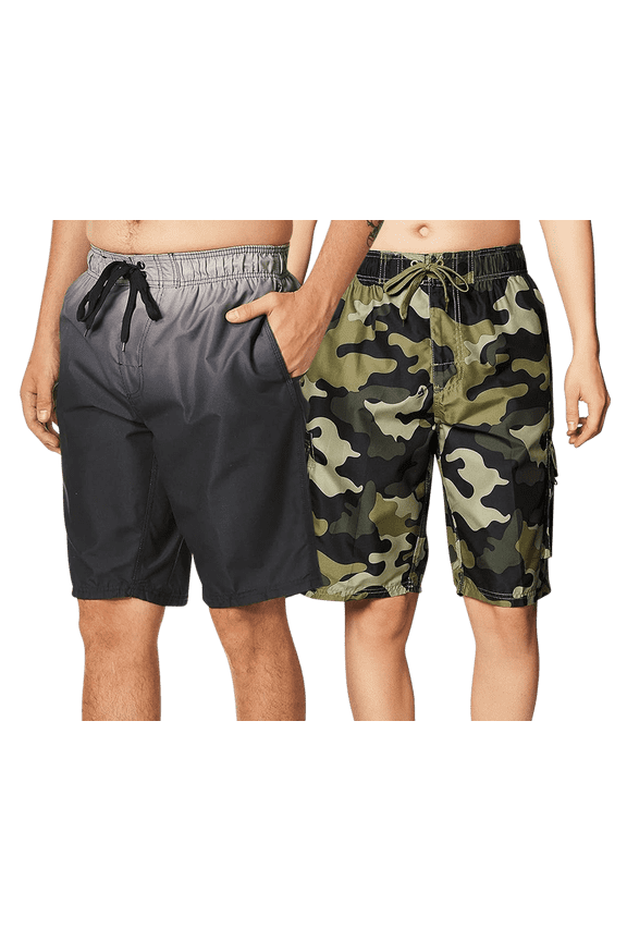 Mens Swim Trunks 9 inch Inseam Quick Dry Mens Board Shorts Summer Bathing Suit 2 Pack
