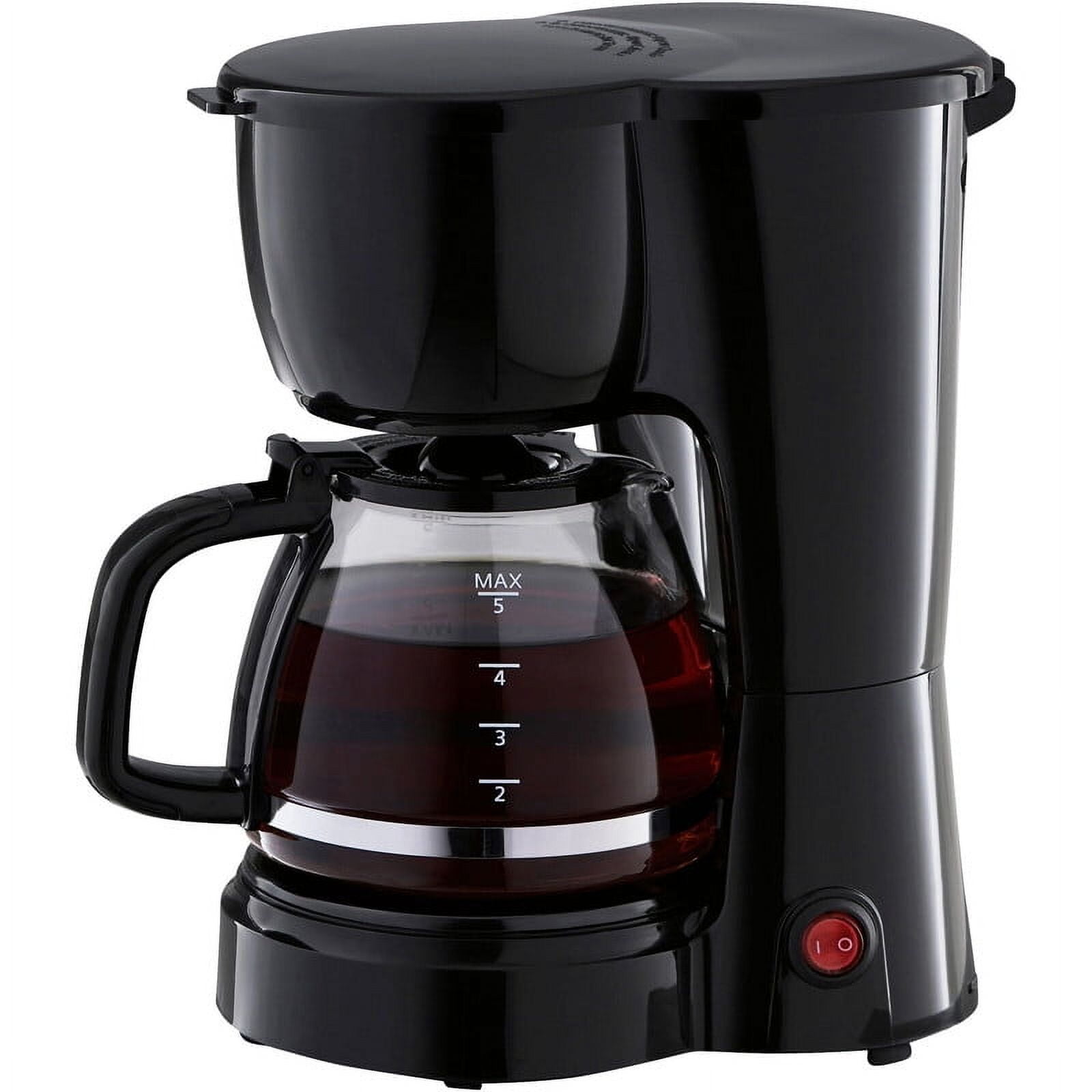 Kanvicart Black 5-Cup Drip Coffee Maker, Simple Power on/off Button Easy Operate
