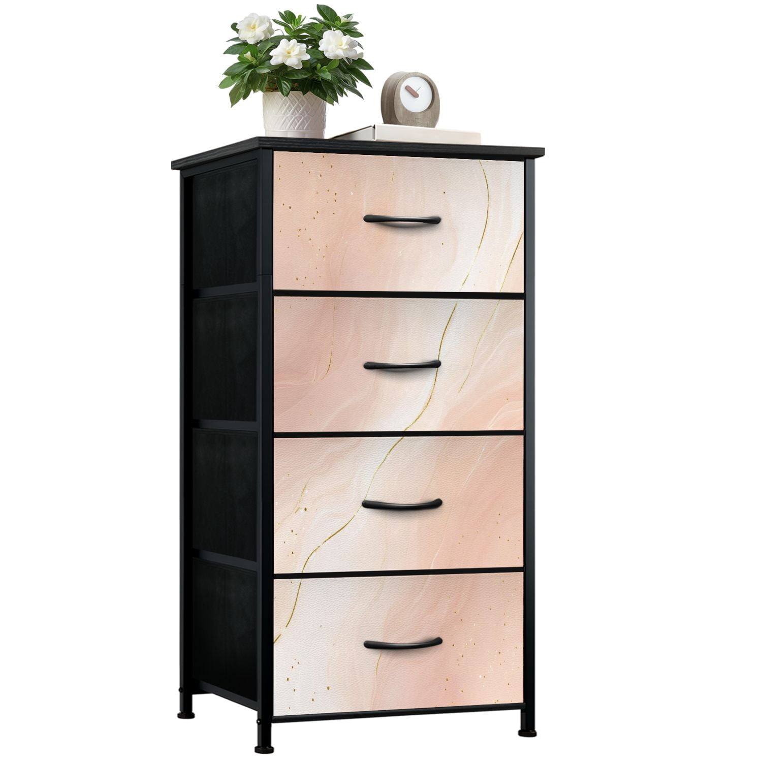 Kanworse 4 Drawer Fabric Dresser for Bedroom Abstract dusty rose blush liquid Chests of Drawers for Closet Organizers Storage