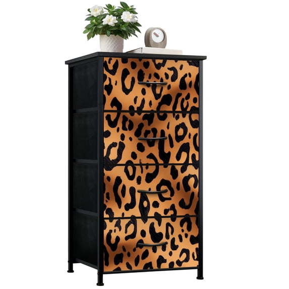 Kanworse 4 Drawer Fabric Dresser for Bedroom Animal print leopard heart seamless for Chests of Drawers for Closet Organizers Storage