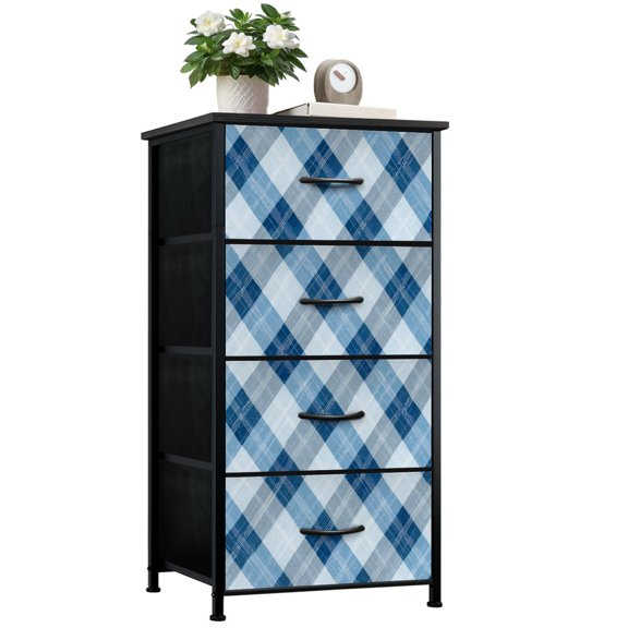 Kanworse 4 Drawer Fabric Dresser for Bedroom Blue Argyle Soft Gradients Chests of Drawers for Closet Organizers Storage