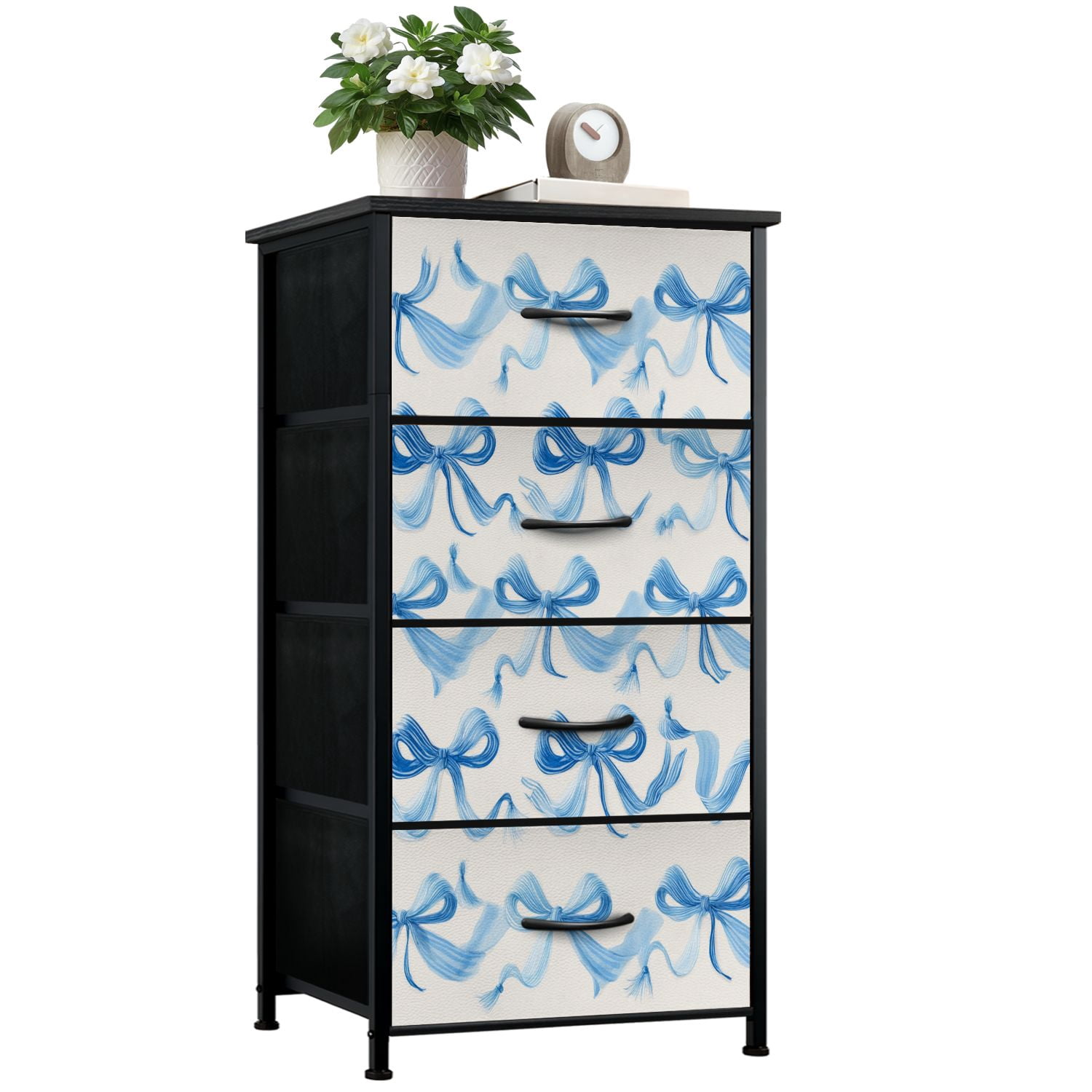 Kanworse 4 Drawer Fabric Dresser for Bedroom Blue Ribbon Bow Stripes ...