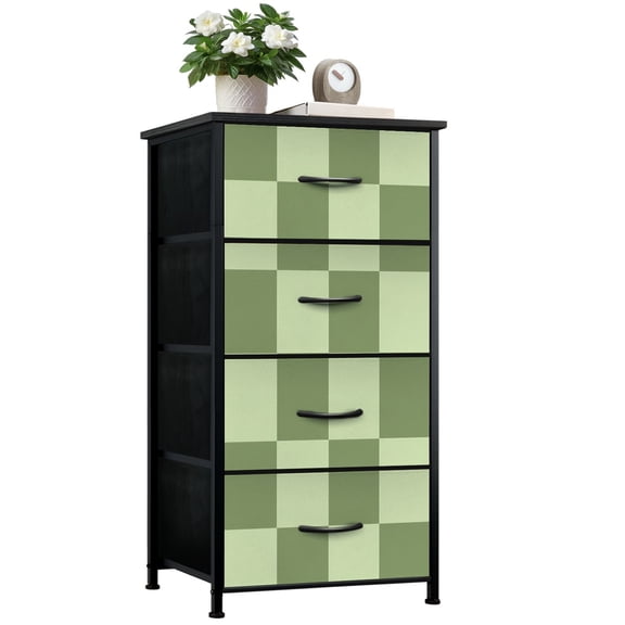 Kanworse 4 Drawer Fabric Dresser for Bedroom Green Light Green Checkered Chests of Drawers for Closet Organizers Storage