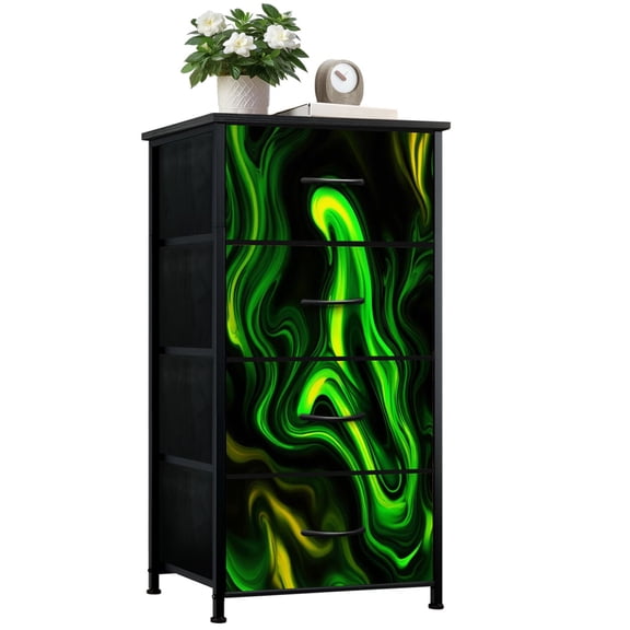 Kanworse 4 Drawer Fabric Dresser for Bedroom Marble Green Orange Gold Black Neon Chests of Drawers for Closet Organizers Storage