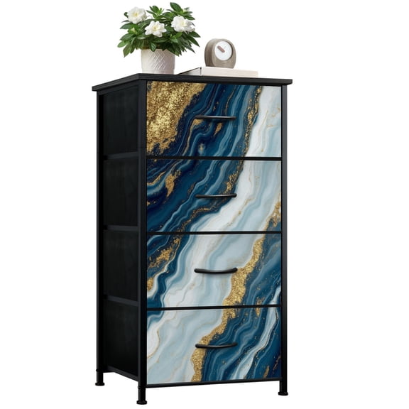 Kanworse 4 Drawer Fabric Dresser for Bedroom Natural luxury Ancient oriental drawing Chests of Drawers for Closet Organizers Storage