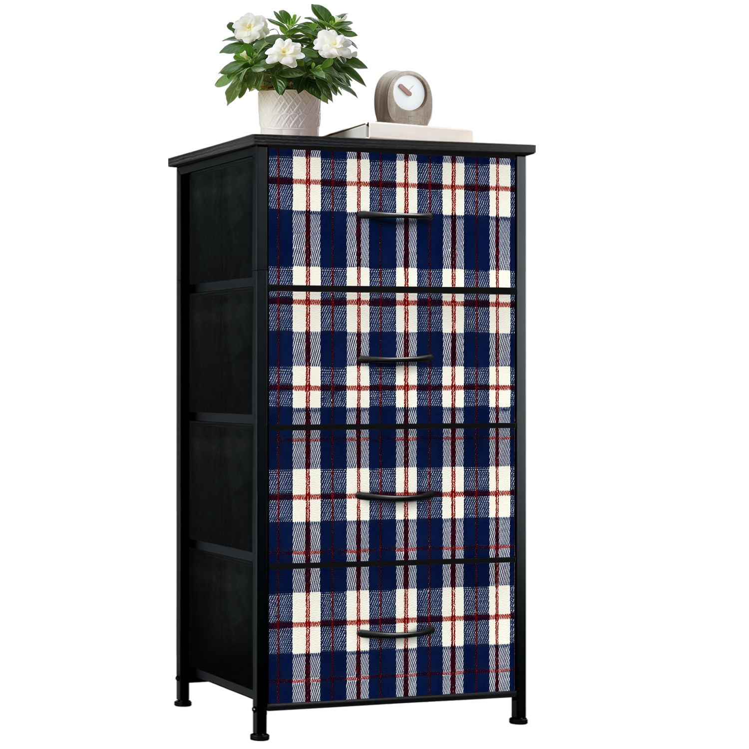 Kanworse 4 Drawer Fabric Dresser for Bedroom Navy Blue Red White Plaid ...