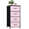 thumbnail image 1 of Kanworse 4 Drawer Fabric Dresser for Bedroom Pink Gingham Checkered Soft Chests of Drawers for Closet Organizers Storage, 1 of 8