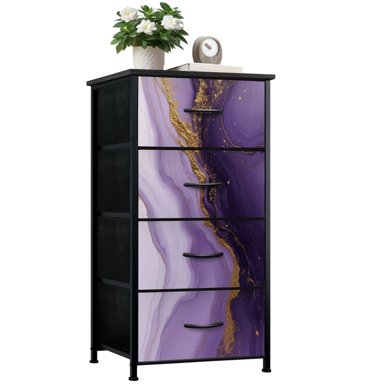 Kanworse 4 Drawer Fabric Dresser for Bedroom Purple marble gold stripes alcohol ink Chests of Drawers for Closet Organizers Storage