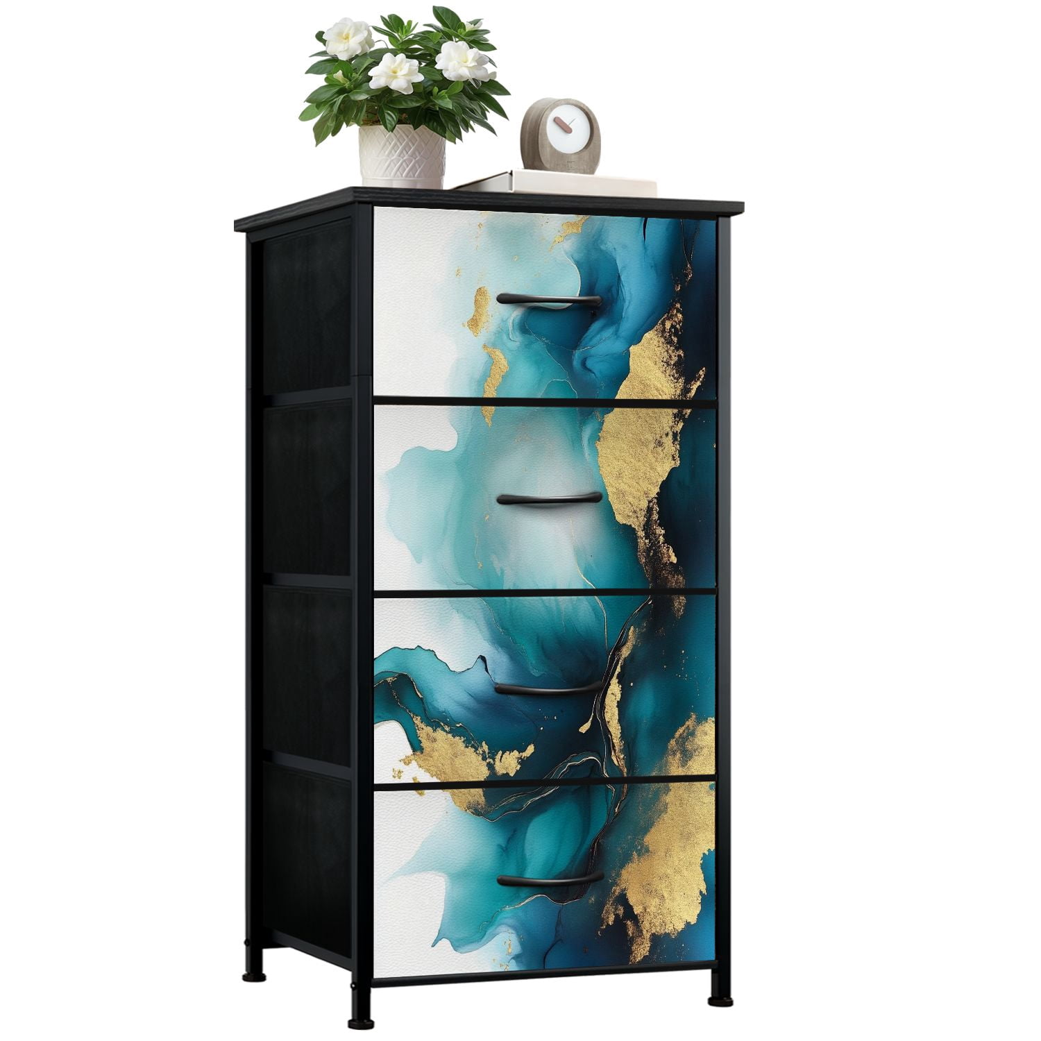 Kanworse 4 Drawer Fabric Dresser for Bedroom Teal Alcohol Ink Fluid Chests of Drawers for Closet Organizers Storage