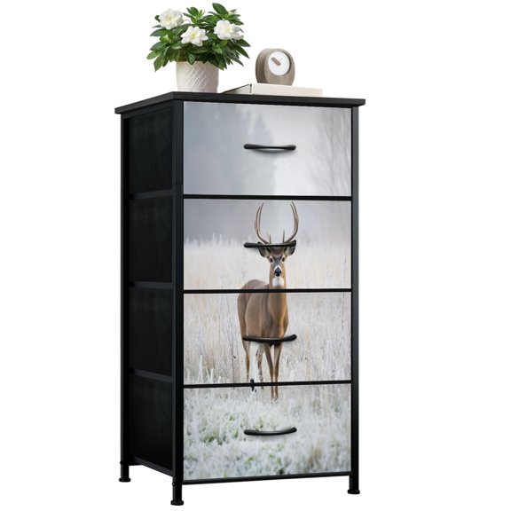 Kanworse 4 Drawer Fabric Dresser for Bedroom Whitetail buck deer frost fog Chests of Drawers for Closet Organizers Storage