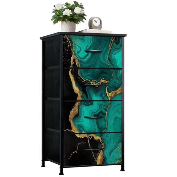 Kanworse 4 Drawer Fabric Dresser for Bedroom abstract black marble green malachite Chests of Drawers for Closet Organizers Storage