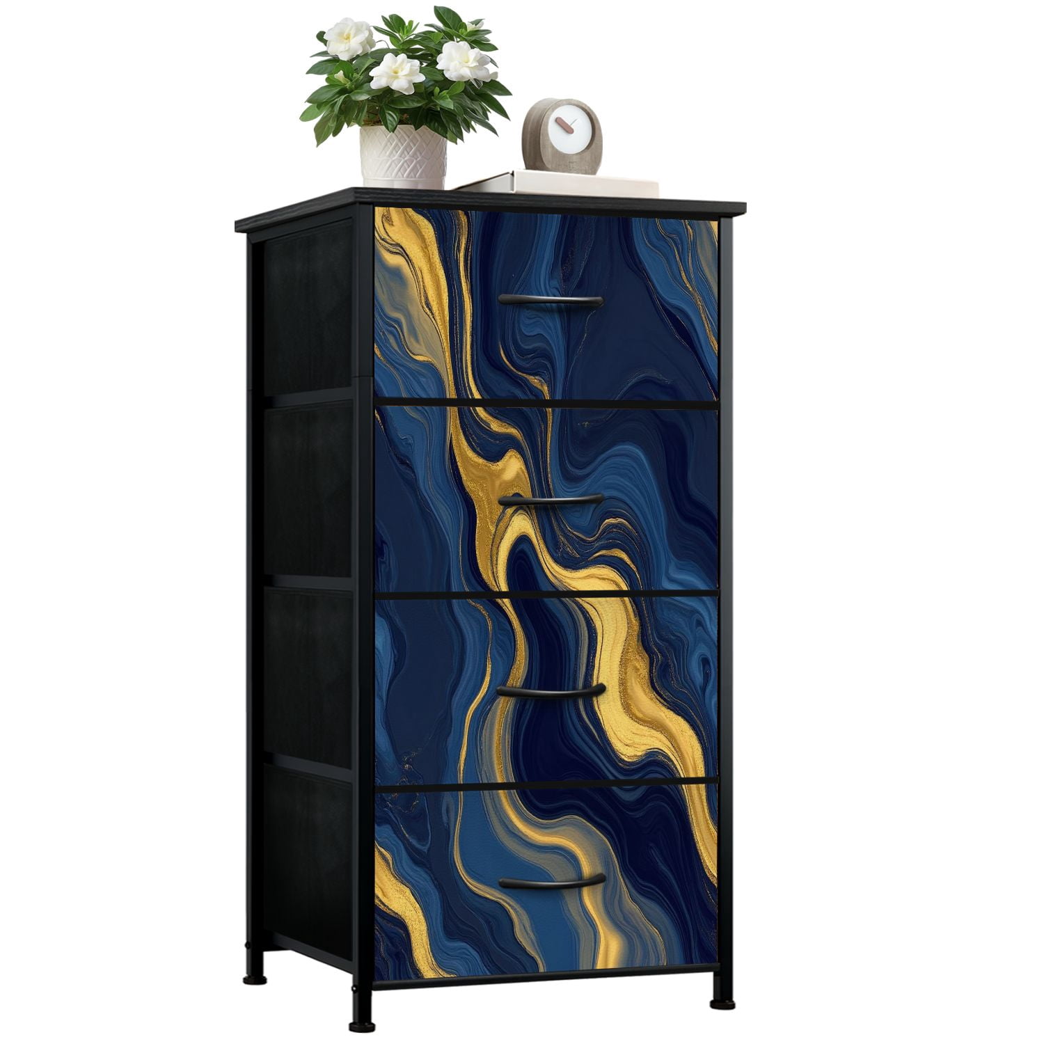 Kanworse 4 Drawer Fabric Dresser for Bedroom luxury Blue marble gold abstract texture Chests of Drawers for Closet Organizers Storage