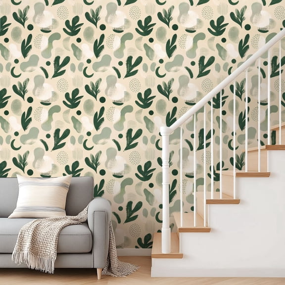 Kanworse Peel and Stick Wallpaper Abstract Geometric Seamless Beige Sage Green Mid Century Style Vinyl Contact Paper 23.6"x 9.8ft