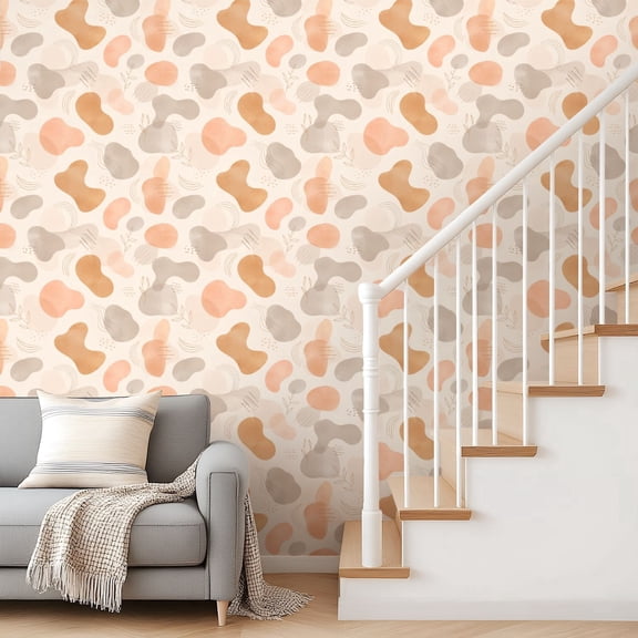 Kanworse Peel and Stick Wallpaper Abstract Geometric Warm Tones Circular Designs Vinyl Contact Paper 23.6"x 9.8ft