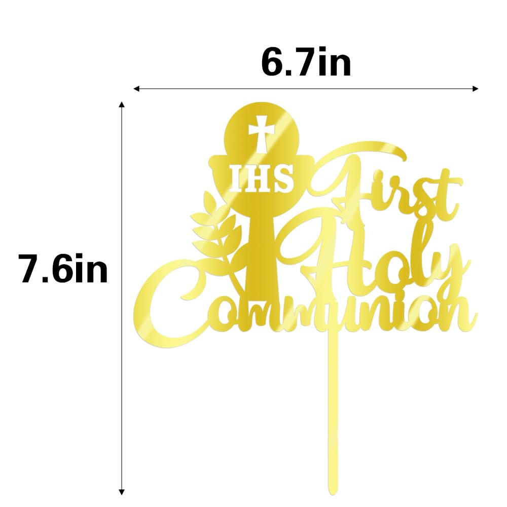 Gold Glitter First Holy Communion Cake Topper - Religious Celebration Decoration With Cross