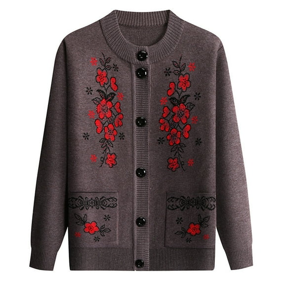 Kaondbfi Cardigan for Women, Button Down Cardigan Sweaters Middle Elderly Long Sleeve Knitted Jackets with Pockets Womens Winter Coat
