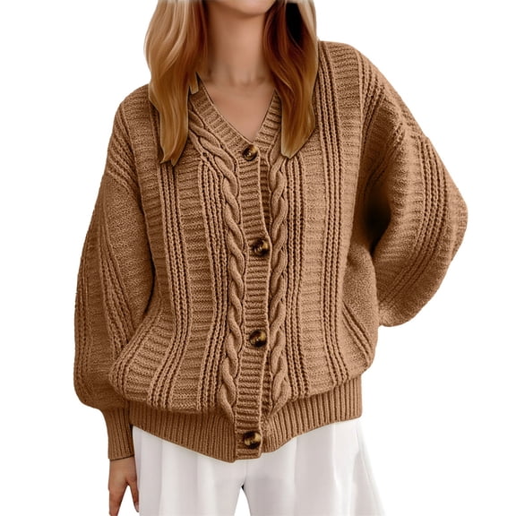 Kaondbfi Cardigan for Women, Chunky Sleeve Button Down V Neck Knitted Sweater Cardigan Cable Knit Fall Cardigan Shawl Womens Winter Coat