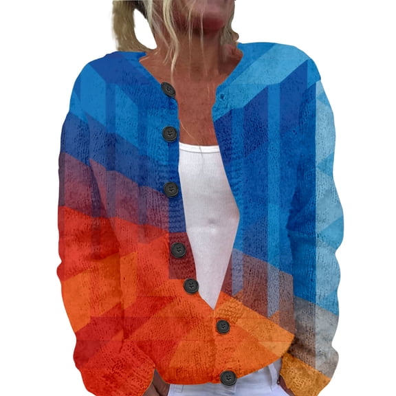 Kaondbfi Cardigan for Women, Cute Pattern Printed Button Up Wool Cardigan Sweater – Fashion Outerwear Coat Women's Winter Coat