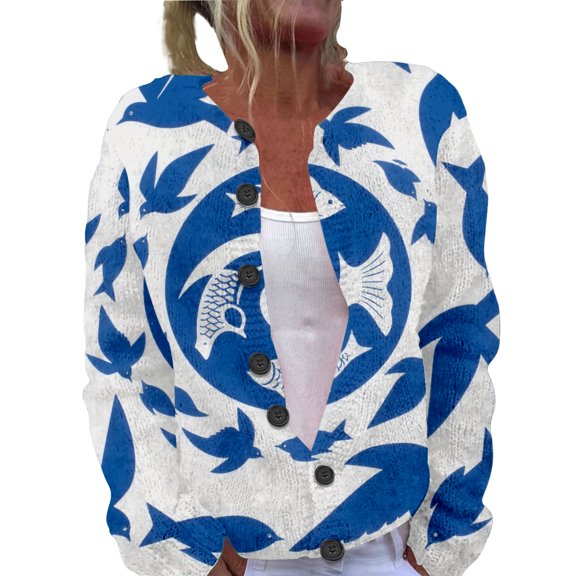 Kaondbfi Cardigan for Women, Cute Pattern Printed Button Up Wool Cardigan Sweater – Fashion Outerwear Coat Womens Winter Coat