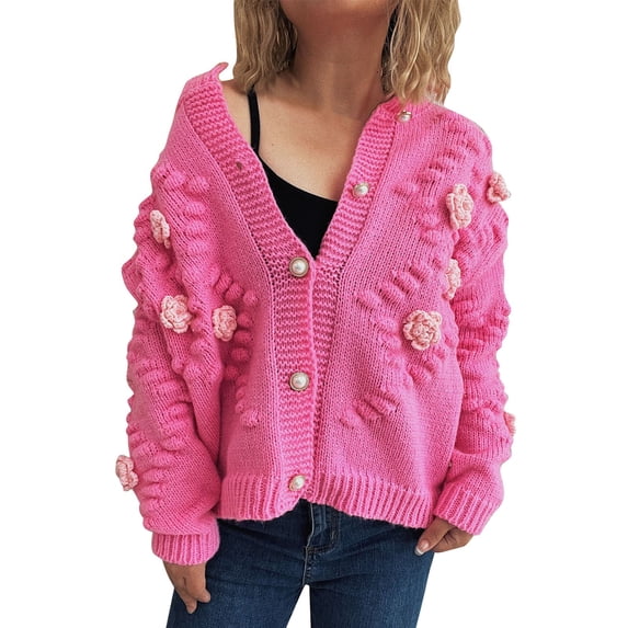 Kaondbfi Cardigan for Women, Embroidered Cardigan with Embroidered Detail 3D Flower Cardigan Flower Button Up Long Sleeve Cardigan Womens Winter Coat