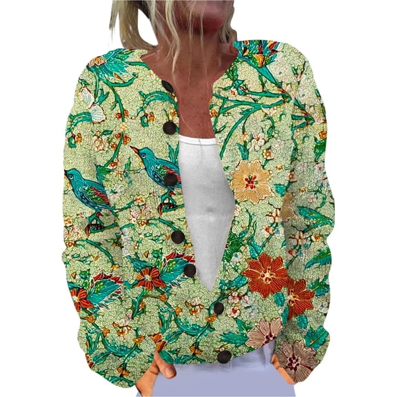 Kaondbfi Cardigan for Women, Fall Cute Print Open Front Knit Cardigan Sweater Winter Casual Loose Button Down Long Sleeve Coat Women's Winter Coat