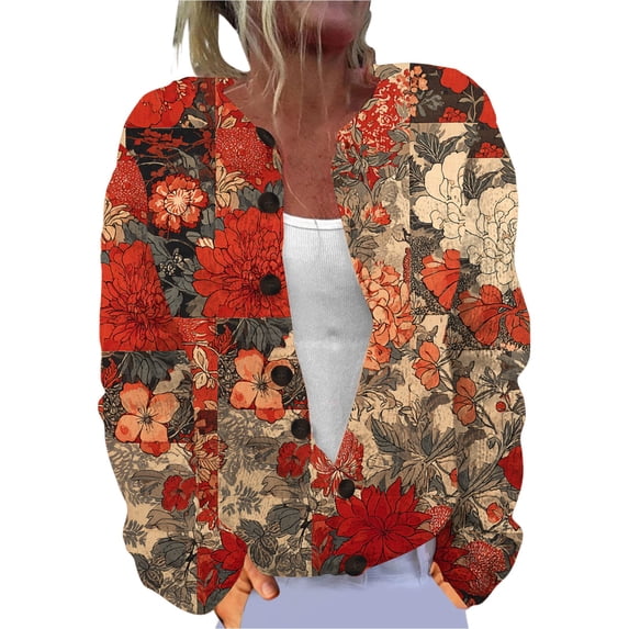 Kaondbfi Cardigan for Women, Fall Cute Print Open Front Knit Cardigan Sweater Winter Casual Loose Button Down Long Sleeve Coat Womens Winter Coat