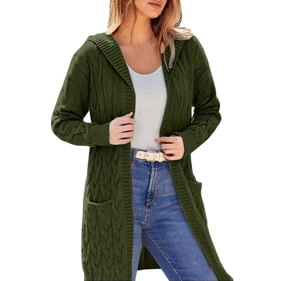 Kaondbfi Cardigan for Women, Open Front Cardigan Cable Knit Sweaters Solid Color Chunky Long Sweater Coats Women's Winter Coat