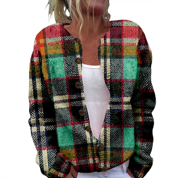 Kaondbfi Cardigan for Women, Open Front Cardigans Cute Flower Print Sweaters Crew Neck Button Down Fall Tops Coat Women's Winter Coat