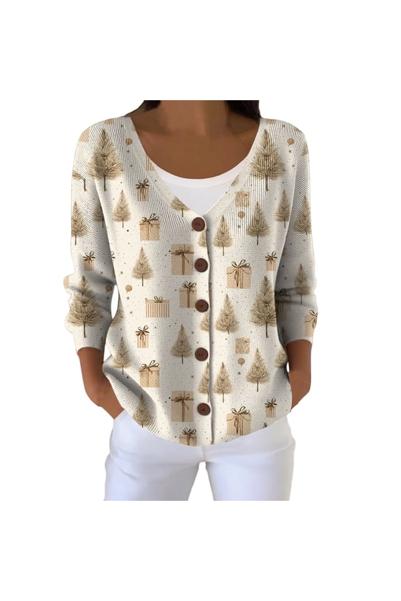 Cardigan for Women, Printed Women's Casual Button Cardigan with V Neck and Thick Needle Hole Stripe Womens Winter Coat