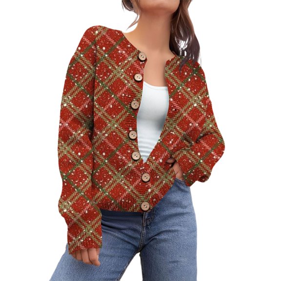 Kaondbfi Cardigan for Women, Single Plush Art Print Comfortable Knitted Cardigan Women's Winter Coat