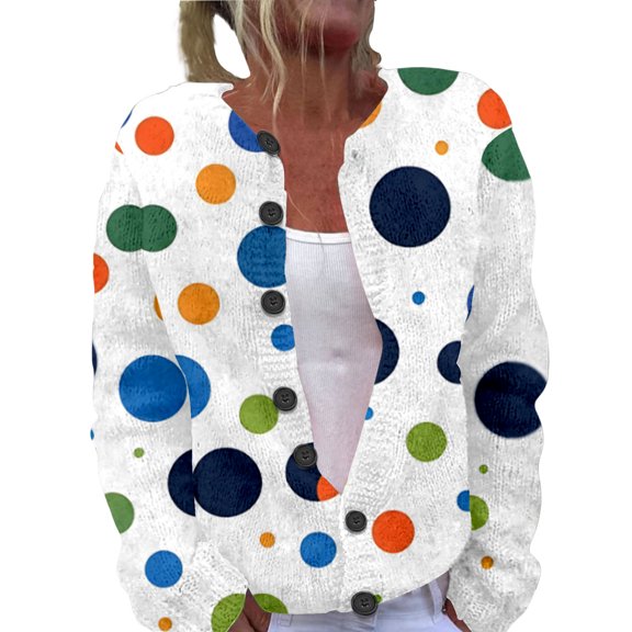 Kaondbfi Cardigan for Women, Single Plush Art Print Comfortable Knitted Cardigan Womens Winter Coat