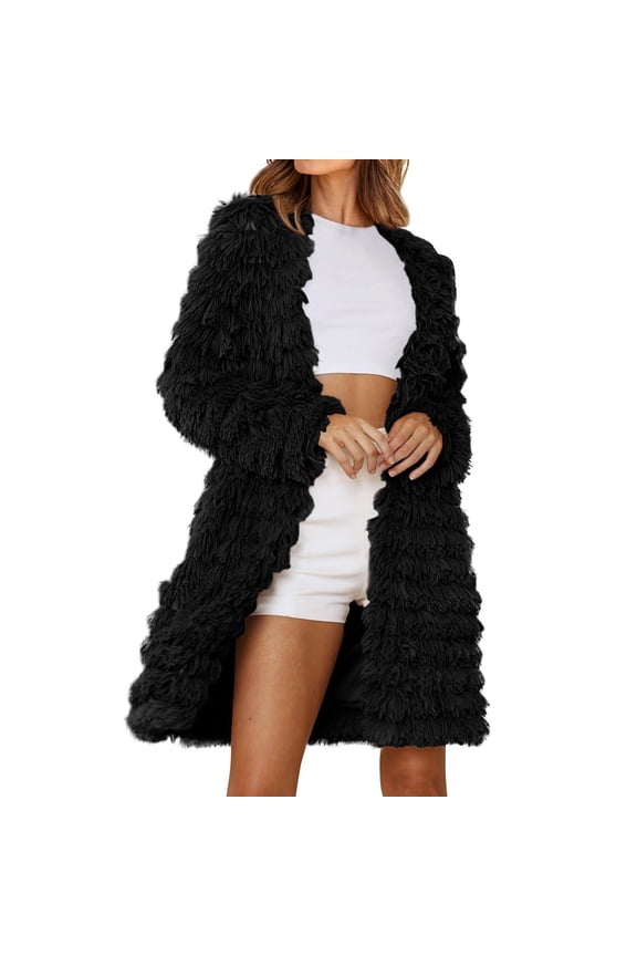 Cardigan for Women, Winter Jackets Fall Fashion Open Front Long Shaggy Coat Outerwear Women's Winter Coat