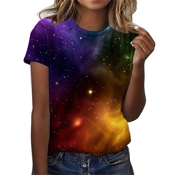 Kaondbfi Delicate Arctic Light Print T Shirts Fashionable Summer Round Neck Short Sleeve Blouses Tops for Carnival